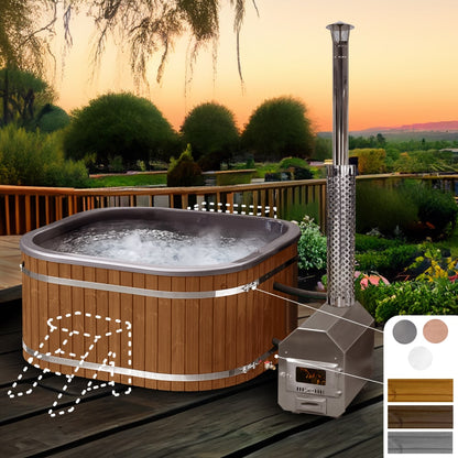 Configure Square Wood Fired Hot Tub for 6-8 Persons | External Heater