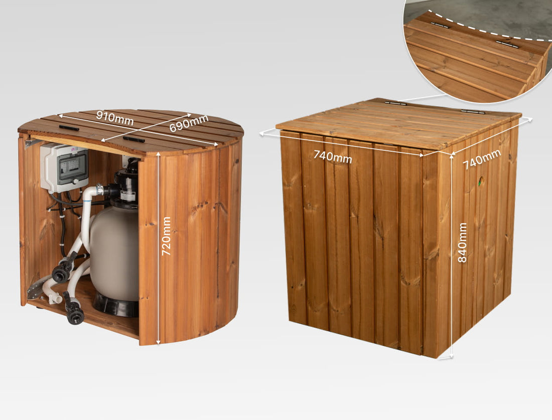 Round and square filter box models with dimensions shown
