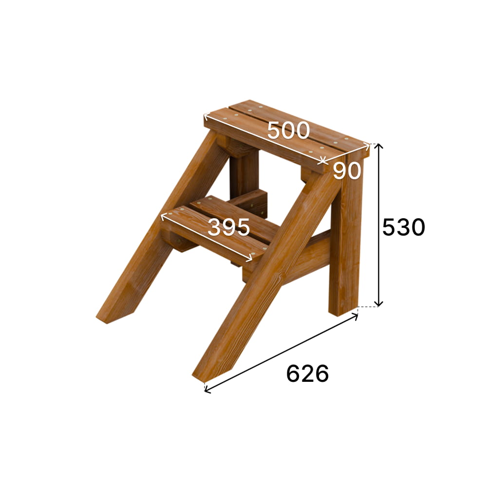 Wooden standard step with dimensions labeled on a white background