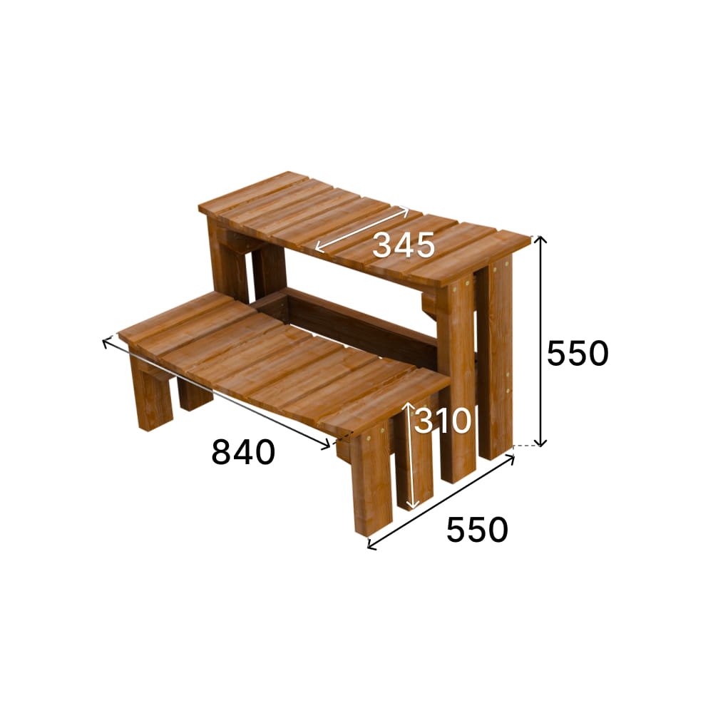 Cuverd steps of hot tub with measurements on a white background