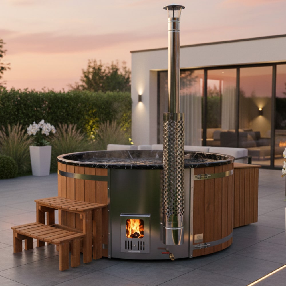 Die beste Konfiguration XL Hot Tube Whirlpool mit Ofen 6-8 | Filteranlage mit Sandfilter, UV-C, 3kW