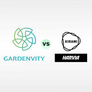 A comparison photo showing the logos of the Gardenvity and Kirami Harvia brands