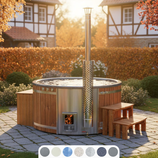 Premium Filteranlage Hot Tub mit integriertem Holzofen | 24 Hydrodüsen | Für 4–6 Personen | AISI 316