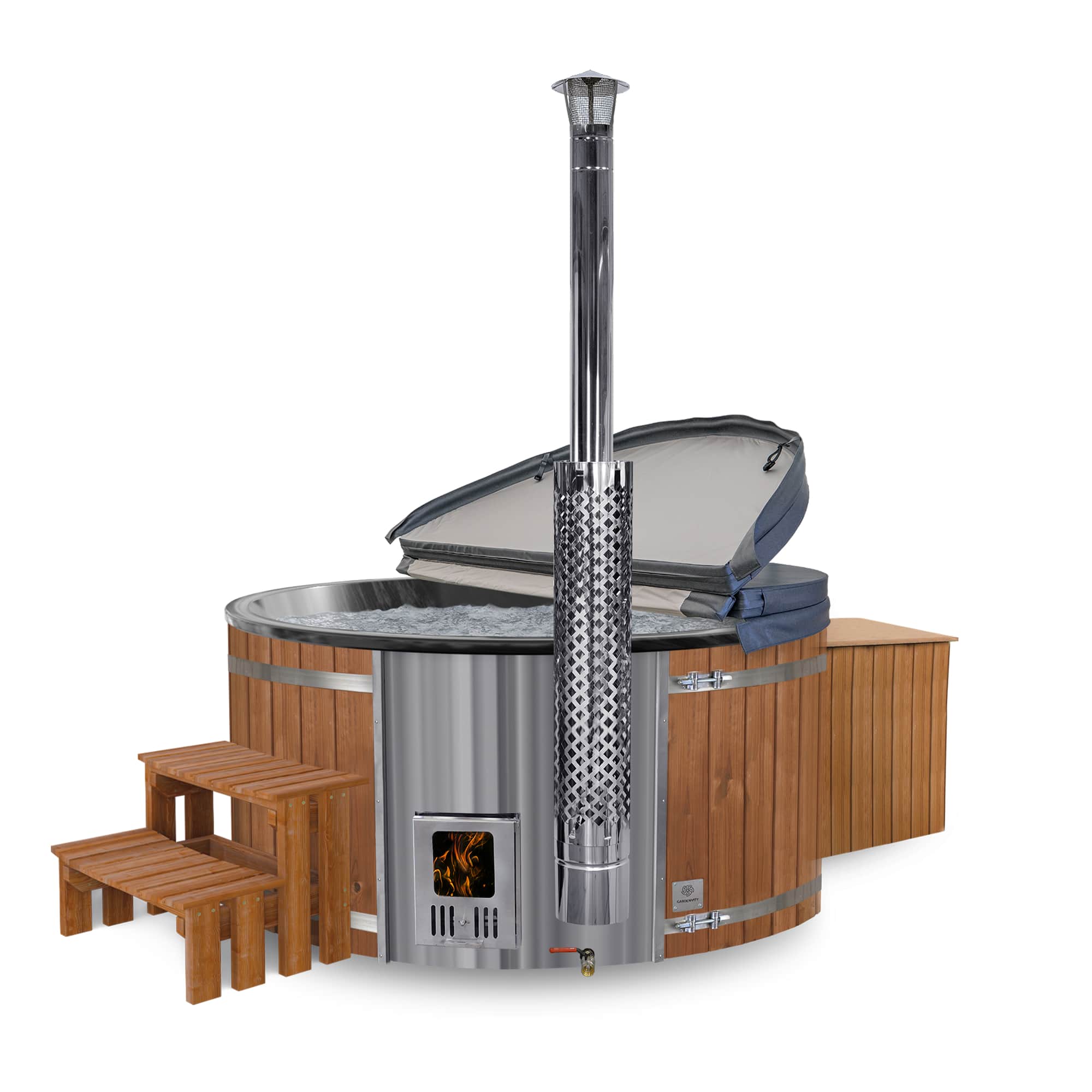 Die beste Konfiguration XL Hot Tube Whirlpool mit Ofen 6-8 | Filteranlage mit Sandfilter, UV-C, 3kW