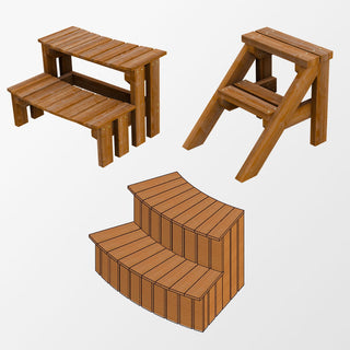 Photo showing different step designs—standard, curved, and fully cladded curved