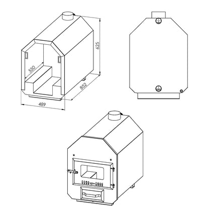 Technical drawing of octa AISI 316 external stainless steel heater and 